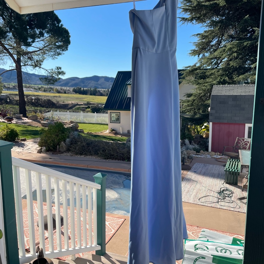 Ice blue altered 14 to 12 crepe-back one-shoulder